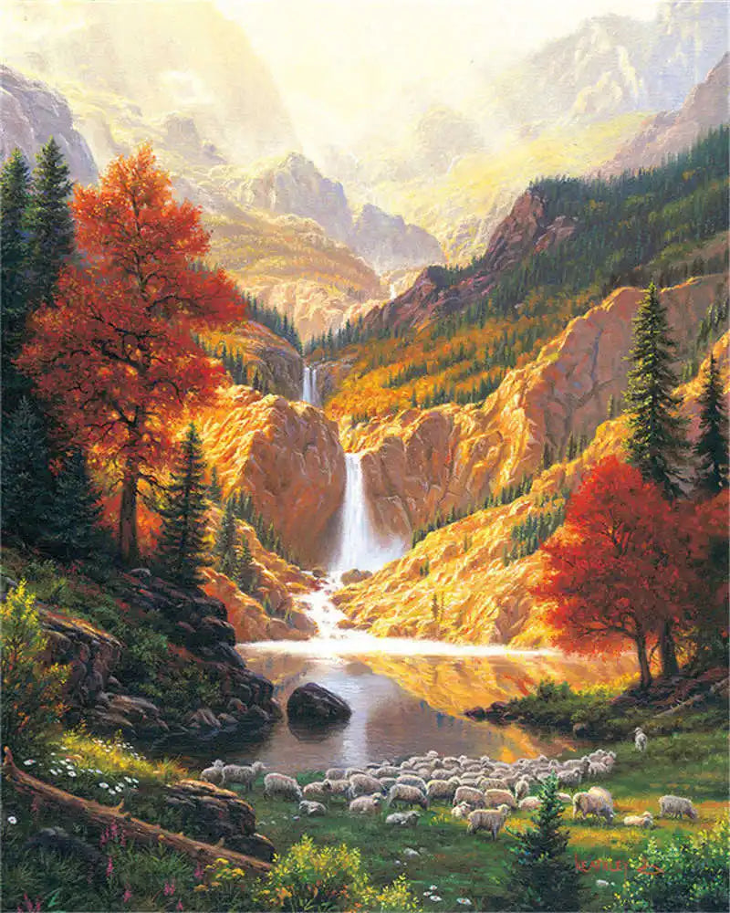Paint by Number Tree Scene – Handpainted Autumn Landscape on Canvas, DIY Art Kit