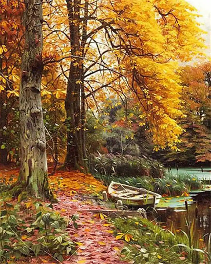 Paint by Number Tree Scene – Handpainted Autumn Landscape on Canvas, DIY Art Kit
