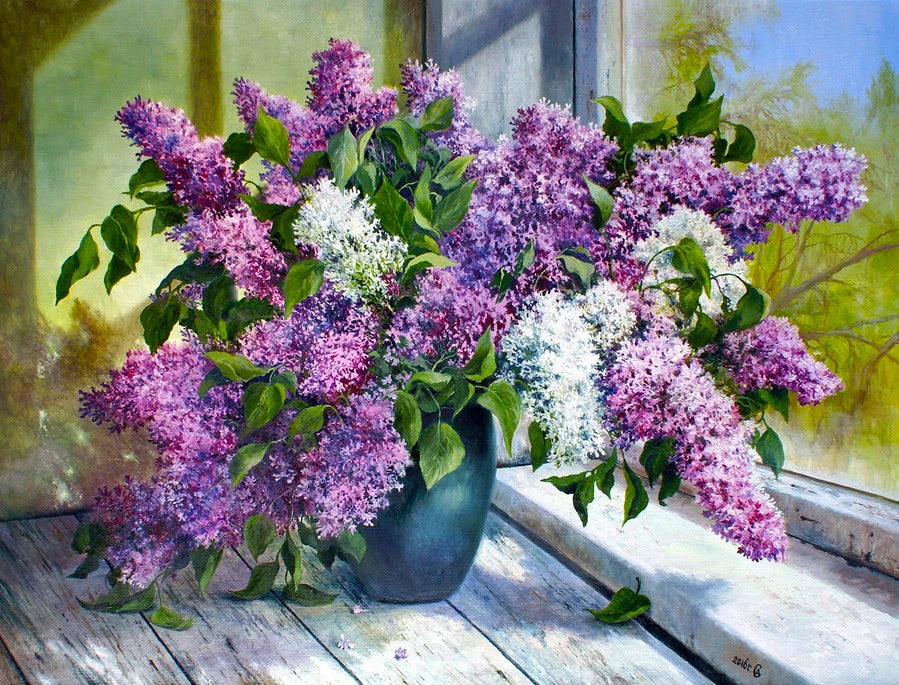 Handpainted Flower Drawing Kit – DIY Paint by Numbers on Canvas (Lilac Flower)