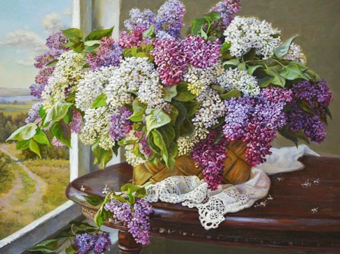 Handpainted Flower Drawing Kit – DIY Paint by Numbers on Canvas (Lilac Flower)
