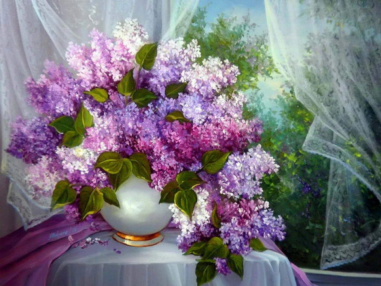 Handpainted Flower Drawing Kit – DIY Paint by Numbers on Canvas (Lilac Flower)