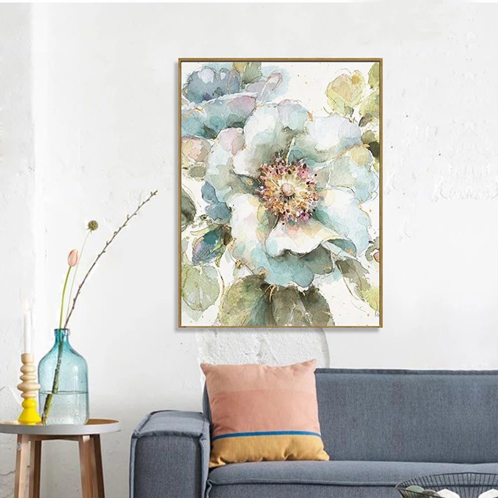 DIY Painting by Numbers Kit – White & Blue Flowers on Canvas, Home Decor & Gift Idea