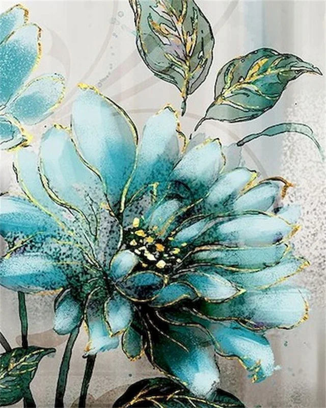 DIY Painting by Numbers Kit – White & Blue Flowers on Canvas, Home Decor & Gift Idea