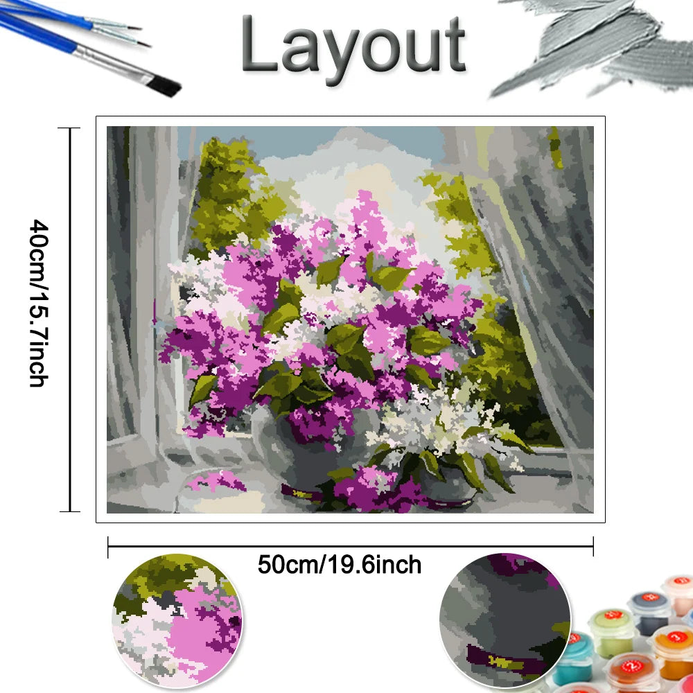 Handpainted Flower Drawing Kit – DIY Paint by Numbers on Canvas (Lilac Flower)