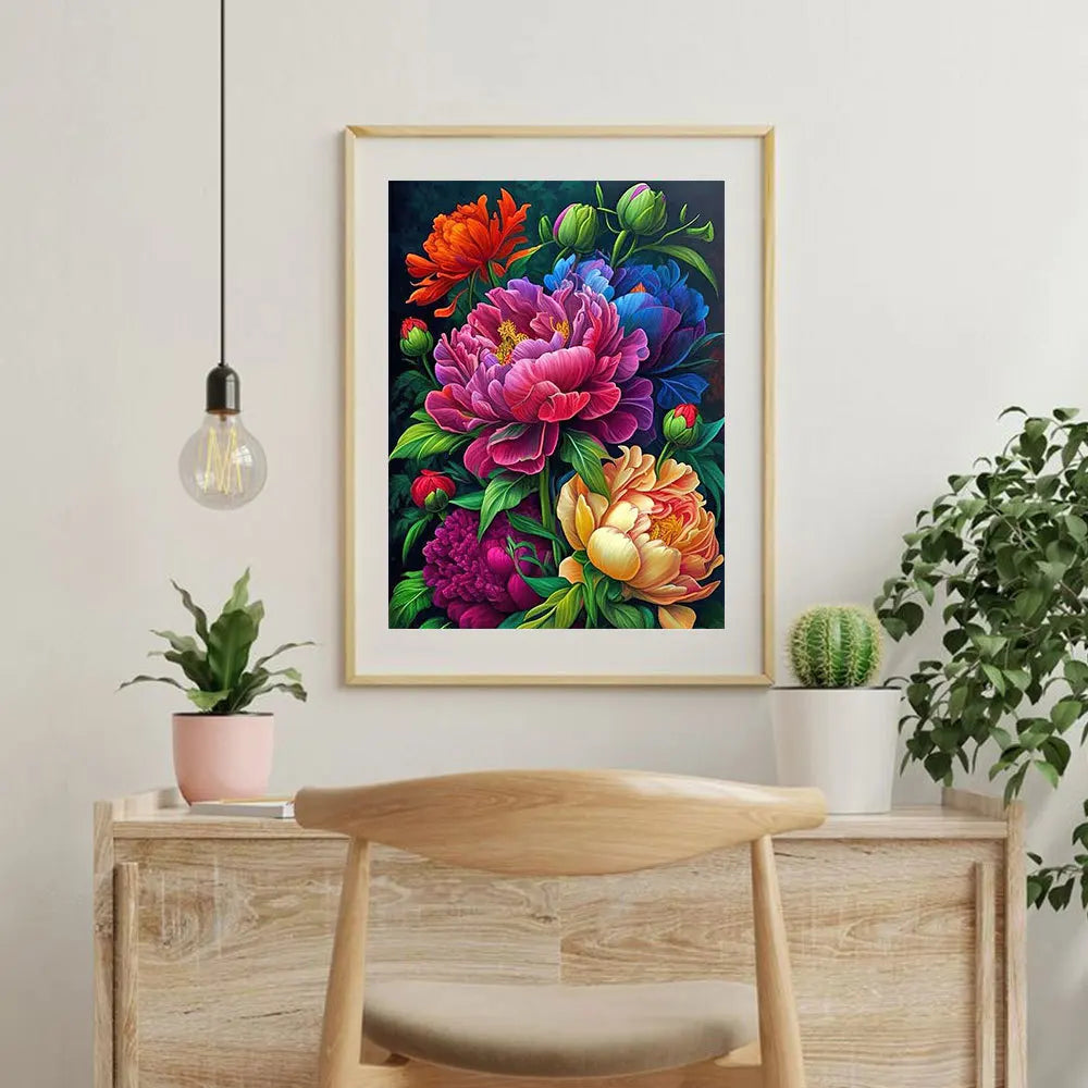 Diamond Painting Flower Kit – 5D Peony Design, Full Square/Round Drill Mosaic for Home Decoration