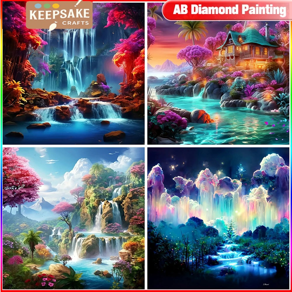 Waterfall Scene Diamond Painting โ Full Drill 5D Mosaic (Square/Round), DIY Cross Stitch for Home Decoration