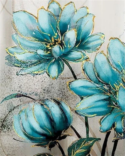DIY Painting by Numbers Kit – White & Blue Flowers on Canvas, Home Decor & Gift Idea