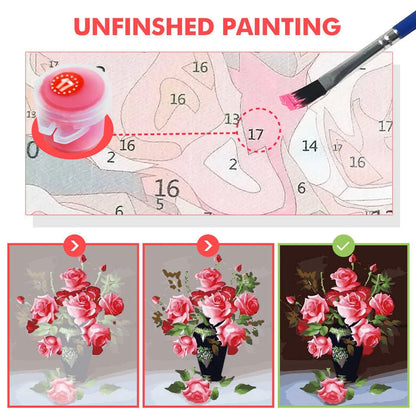 DIY Painting by Numbers Kit – White & Blue Flowers on Canvas, Home Decor & Gift Idea