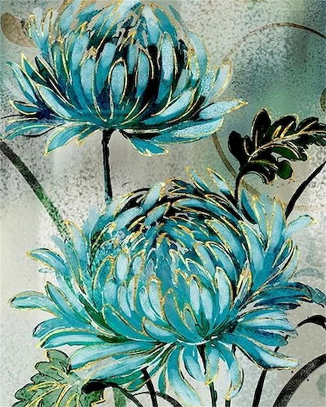 DIY Painting by Numbers Kit – White & Blue Flowers on Canvas, Home Decor & Gift Idea
