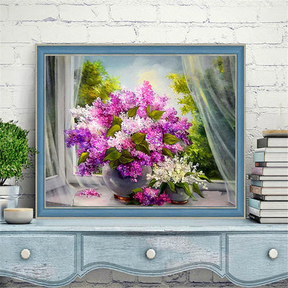 Handpainted Flower Drawing Kit – DIY Paint by Numbers on Canvas (Lilac Flower)