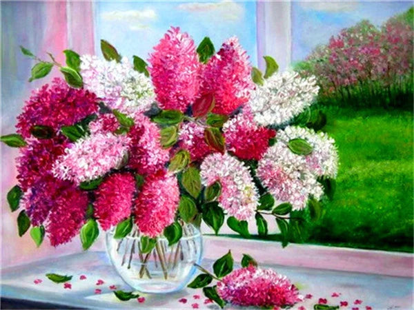 Handpainted Flower Drawing Kit – DIY Paint by Numbers on Canvas (Lilac Flower)