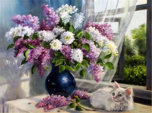 Handpainted Flower Drawing Kit – DIY Paint by Numbers on Canvas (Lilac Flower)