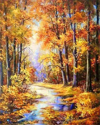 Paint by Number Tree Scene – Handpainted Autumn Landscape on Canvas, DIY Art Kit