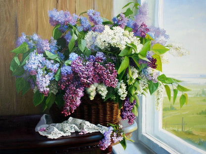 Handpainted Flower Drawing Kit – DIY Paint by Numbers on Canvas (Lilac Flower)