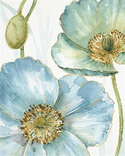 DIY Painting by Numbers Kit – White & Blue Flowers on Canvas, Home Decor & Gift Idea