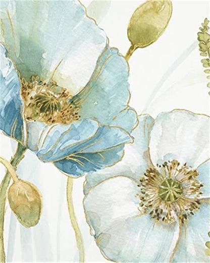 DIY Painting by Numbers Kit – White & Blue Flowers on Canvas, Home Decor & Gift Idea