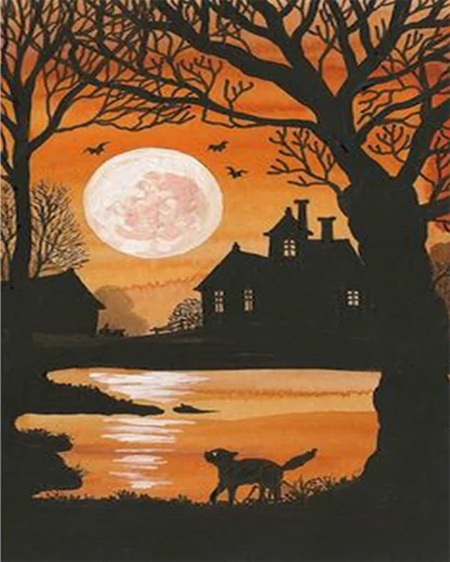 Paint by Number Tree Scene – Handpainted Autumn Landscape on Canvas, DIY Art Kit