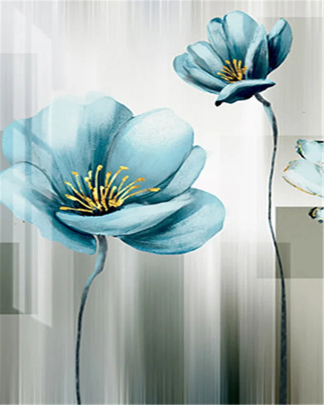 DIY Painting by Numbers Kit – White & Blue Flowers on Canvas, Home Decor & Gift Idea
