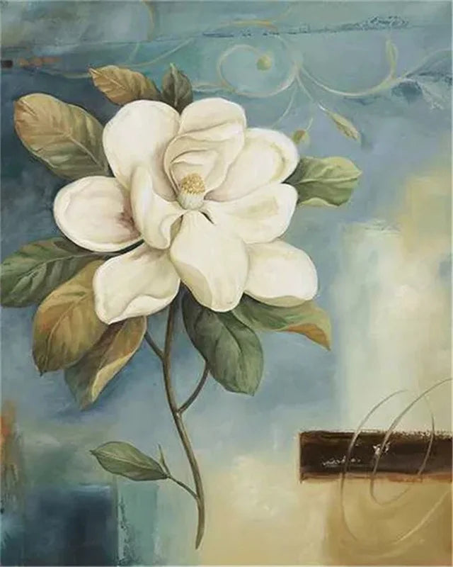 DIY Painting by Numbers Kit – White & Blue Flowers on Canvas, Home Decor & Gift Idea