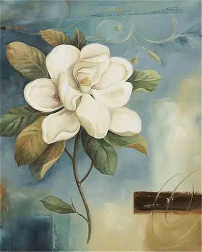 DIY Painting by Numbers Kit – White & Blue Flowers on Canvas, Home Decor & Gift Idea