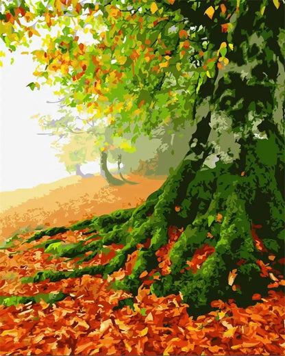 Paint by Number Tree Scene – Handpainted Autumn Landscape on Canvas, DIY Art Kit