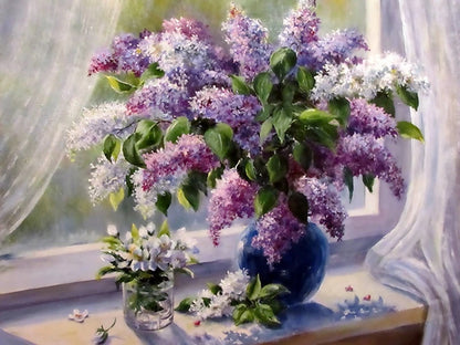 Handpainted Flower Drawing Kit – DIY Paint by Numbers on Canvas (Lilac Flower)