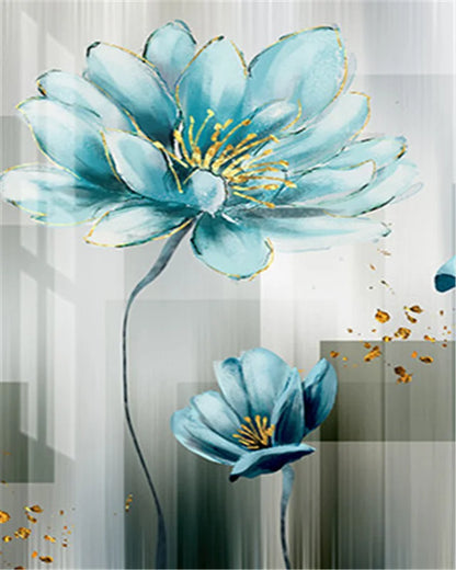 DIY Painting by Numbers Kit – White & Blue Flowers on Canvas, Home Decor & Gift Idea