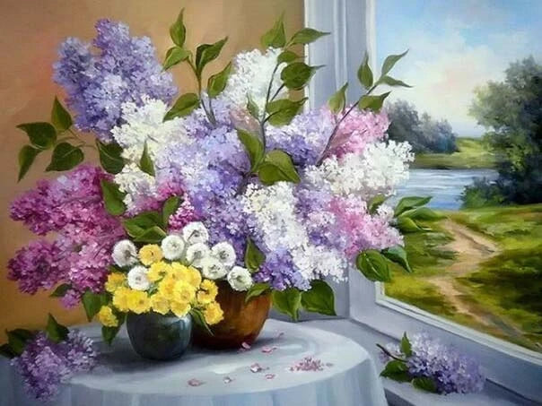 Handpainted Flower Drawing Kit – DIY Paint by Numbers on Canvas (Lilac Flower)