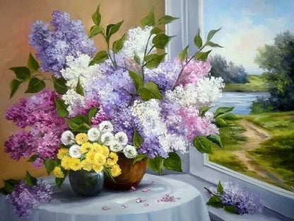 Handpainted Flower Drawing Kit – DIY Paint by Numbers on Canvas (Lilac Flower)