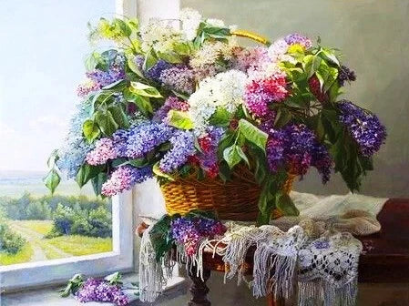 Handpainted Flower Drawing Kit – DIY Paint by Numbers on Canvas (Lilac Flower)