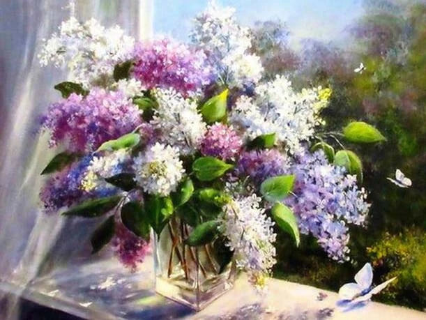 Handpainted Flower Drawing Kit – DIY Paint by Numbers on Canvas (Lilac Flower)