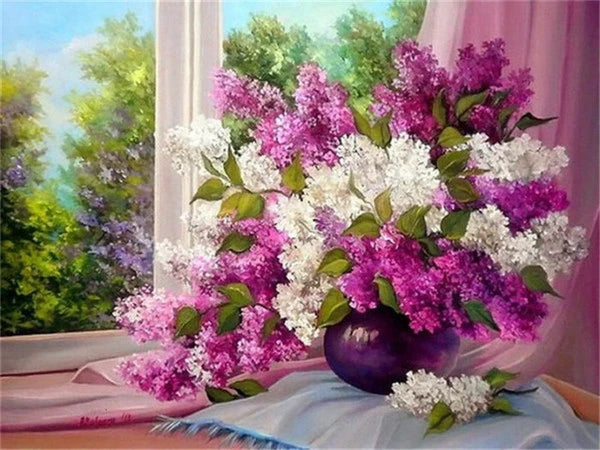 Handpainted Flower Drawing Kit – DIY Paint by Numbers on Canvas (Lilac Flower)