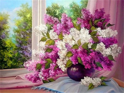 Handpainted Flower Drawing Kit – DIY Paint by Numbers on Canvas (Lilac Flower)