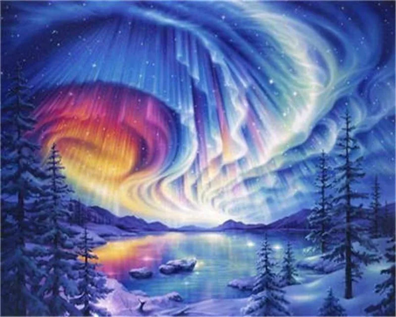 Winter Snow Landscape Paint by Numbers – DIY Oil Painting Kit with House Scene on Canvas