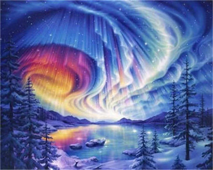 Winter Snow Landscape Paint by Numbers – DIY Oil Painting Kit with House Scene on Canvas