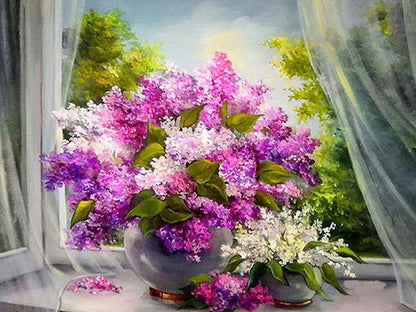 Handpainted Flower Drawing Kit – DIY Paint by Numbers on Canvas (Lilac Flower)