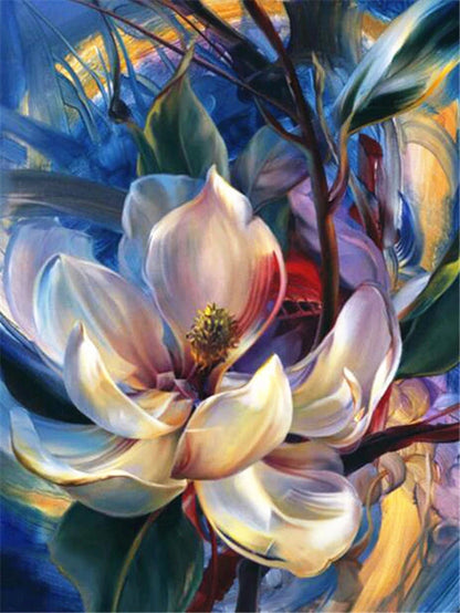 DIY Painting by Numbers Kit – White & Blue Flowers on Canvas, Home Decor & Gift Idea