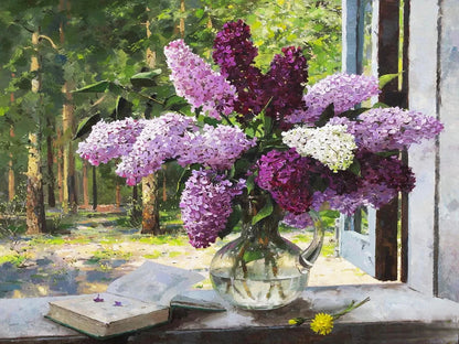 Handpainted Flower Drawing Kit – DIY Paint by Numbers on Canvas (Lilac Flower)