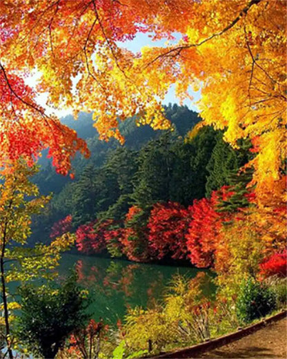 Paint by Number Tree Scene – Handpainted Autumn Landscape on Canvas, DIY Art Kit