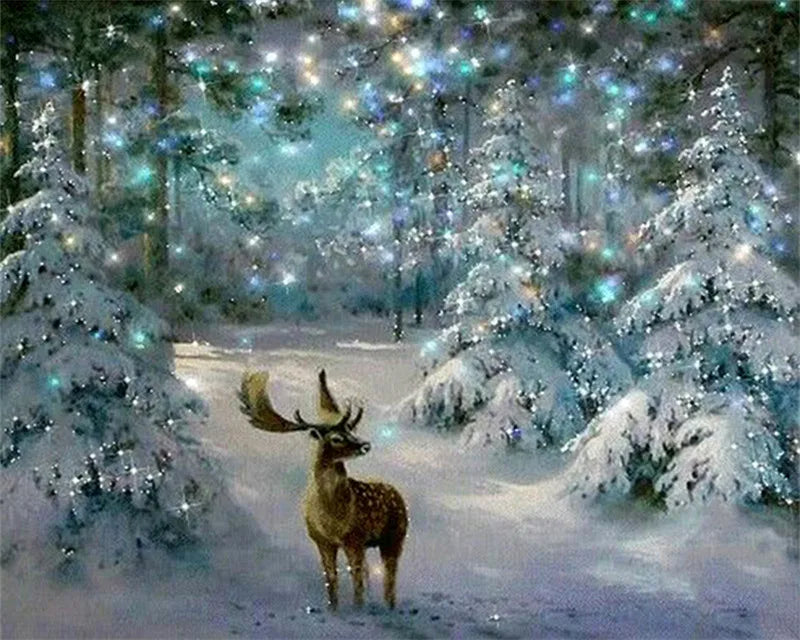 Winter Snow Landscape Paint by Numbers – DIY Oil Painting Kit with House Scene on Canvas