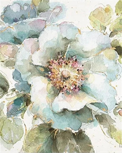 DIY Painting by Numbers Kit – White & Blue Flowers on Canvas, Home Decor & Gift Idea