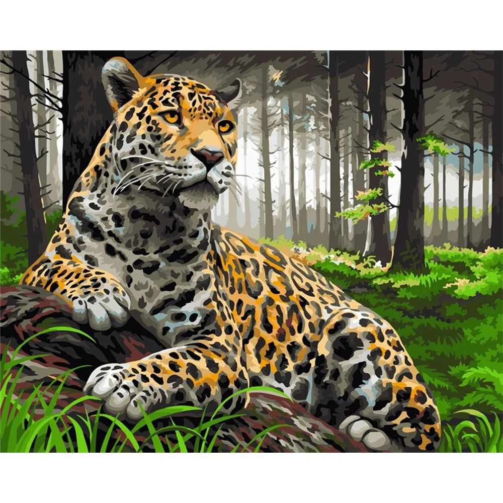 Leopard Animal Drawing On Canvas – DIY Painting by Numbers, Home Decoration