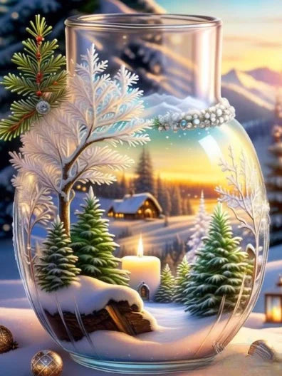 Snow Landscape Diamond Painting – 2025 New Arrival Full Drill Mosaic with Bottle Rhinestones