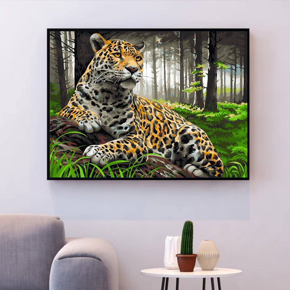 Leopard Animal Drawing On Canvas – DIY Painting by Numbers, Home Decoration