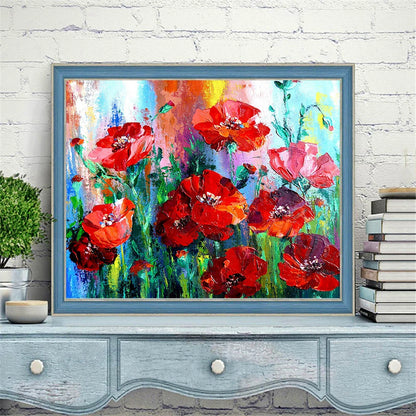 DIY Oil Painting by Numbers – Red Flower Poppy Canvas Art with Frame, Unique Gift for Home Decor