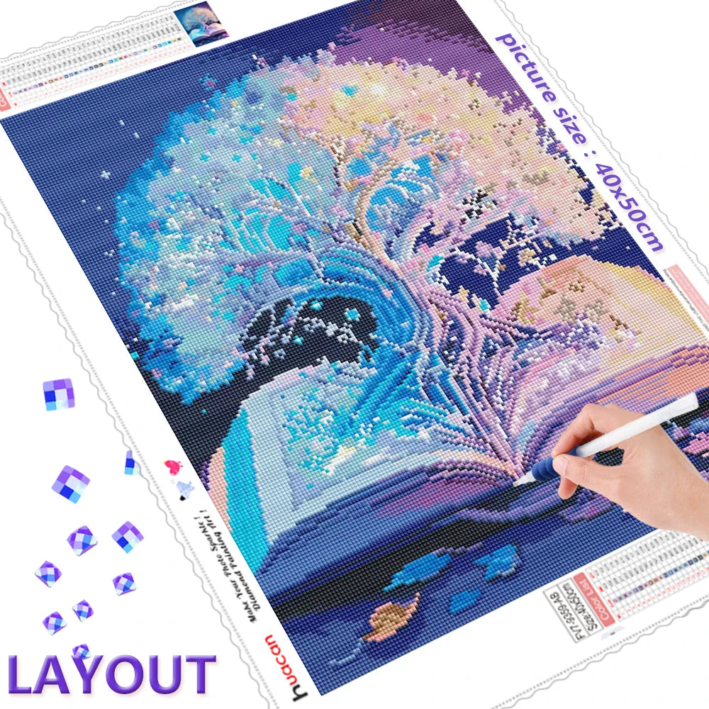 Full Drill 5D Diamond Art Kit – AB Tree Landscape Mosaic for DIY Home Decoration & Creative Crafting