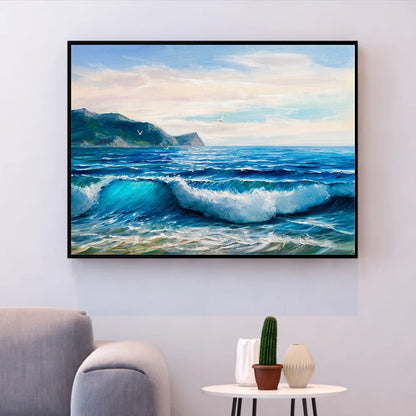 Seascape Paint by Numbers – DIY Sea Scene Canvas Kit, Hand Painted for Home Decoration