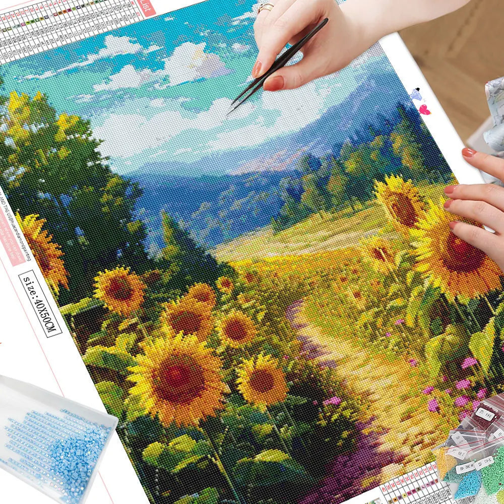 DIY 5D Diamond Painting – Sunflower Field Full Drill Mosaic (Square/Round) for Interior Decoration