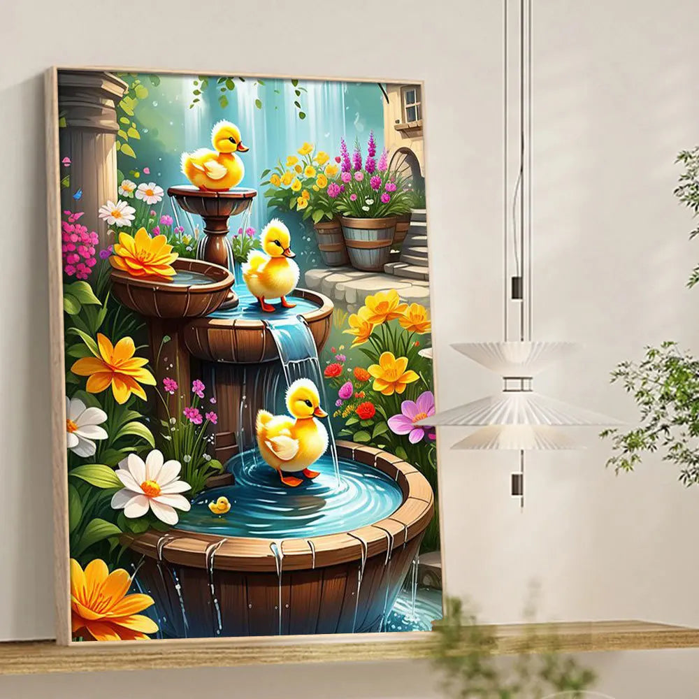 Dark Landscape Diamond Painting – Animal & Waterfall Scene, DIY Full Drill Mosaic Kit for Home Decoration