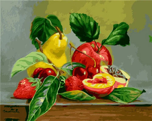 DIY Paint by Numbers Kit – Still Life Fruit and Flower Canvas Painting for Home Decoration